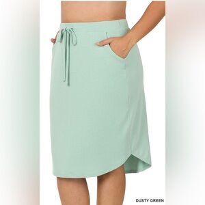 New!PLUS SIZE ELASTIC WAIST SELF TIE TULIP HEM SKIRT SIDE POCKETS Size 1…